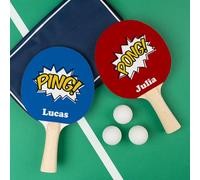 Wanapix | Set di 2 Racchette da Ping-Pong Personalizzate + 3 Palline + Custodia in Tessuto | Racchette da Tennis da Tavolo con Nomi | Personalizza ogni racchetta in modo diverso | Fumetti