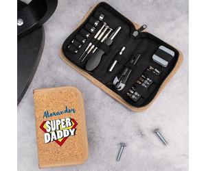 Wanapix | Set di Attrezzi Personalizzato | Custodia in Sughero | Coperta Personalizzata con Nome | Include Cacciaviti, Cacciaviti di precisione | Regalo Festa del Papà | Super Daddy