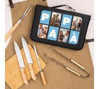 Wanapix | Set per Barbecue Personalizzato | Include 6 Accessori (2 coltelli, Affilatore, Trinciatrice, Pinzette, Tavola) | Custodia Personalizzata con Foto e Testo | LetterPapà