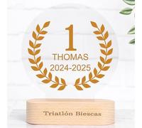 Wanapix | Trofeo Personalizzabile Vincitore | Targa Personalizzata | Trofeo Sportivo | Plexiglass | Base in Legno Naturale Inciso | Rotondo | Winner