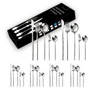 WANBY Set di posate da 30 pezzi in acciaio inox, forchette, cucchiai e coltelli, per casa, cucina e ristorante, lucidate a specchio, lavabili in lavastoviglie