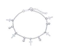 WANDA PLATA Bracciale con Croci e Zirconi da Donna Ragazza in Argento Sterling 925, Pendente Charms Croce, Gioelli