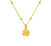 WANDA PLATA Collana Girocollo Ciondolo Quadrifoglio da Donna Argento 925 Placcato in Oro, Trifoglio con Quattro Foglie, Buona Fortuna