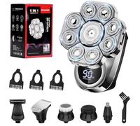 Wandefol umido e asciutto con display a led 9D rasoi, Rasoio a Testa Impermeabile Ipx7, 6 in 1 Rasoio Testa calva, Testa flottante indipendente 9D, Kit per la toelettatura，per una rasatura rapida