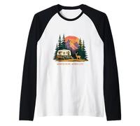 Wander More Worry Less Vintage Camper Montagna Tramonto Maglia con Maniche Raglan
