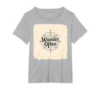Wander Spesso: Design avventuroso della Bussola per i viaggiatori Maglietta, Donna Plus-Size, Grigio Melange, 3X