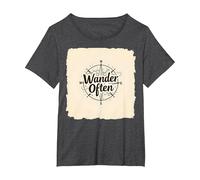 Wander Spesso: Design avventuroso della Bussola per i viaggiatori Maglietta, Donna Plus-Size, Grigio Scuro, 2X