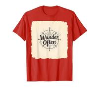 Wander Spesso: Design avventuroso della Bussola per i viaggiatori Maglietta, Uomo, Rosso, XL