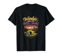 Wander Where The WiFi is Debole Camping Mountain Badge Maglietta