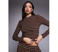 Wanderdoll - Frankie - Top girocollo a maniche lunghe in tessuto premium pesante marrone a righe in coordinato-Multicolore M