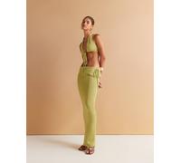 Wanderdoll - Heidi - Gonna lunga da spiaggia verde lime metallizzato con vita risvoltata e arricciatura laterale in coordinato M