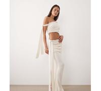 Wanderdoll - Lois - Gonna lunga in maglina crema con drappeggio in coordinato-Bianco XL