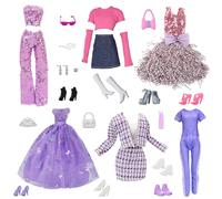 WanderGo 28 vestiti per bambole alla moda per bambole compatibili con abiti da festa Barbie, 6 abiti, 8 paia di scarpe, 2 borse e accessori per gioielli per bambole da 11,5 pollici, viola