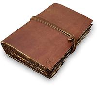 WANDERINGS Diario in pelle vintage - Diario in pelle antico fatto a mano con Bordo Grezzo in carta vintage - Perfetto per scrivere, scrivere nel diario, prendere appunti, disegnare - 18 x 13 cm