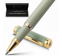 WANDERINGS Penna Roller Premium con Inchiostro Tedesco - ’Eccellente Esperienza di Scrittura, Verde Placcato Oro 24K - Verde Salvia Chiaro - Include una Ricarica Schmidt in un Astuccio Regalo