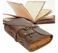 WANDERINGS Vintage Leather Journal - 4" x 6" - Small Antique Hand-Crafted Leather with Bound Old Fashioned Deckle Edge Paper - Perfect for Writing Shadows Journal a Grimoire Sketching