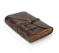 Wanderings Vintage Leather Journal - 7" x 5" - Antique Handmade Leather Bound Journal with Old Fashioned Deckle Edge Paper - Vintage Notebook for Diary, Book of Shadows, Writing, Grimoire, Sketching