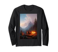 Wanderlust: Una Notte Accogliente Vicino al Fuoco Digitale AI Art Maglia a Manica