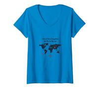 Wanderlust World Map Travel Bucket List Adventure Citazione Maglietta con Collo a V, Donna, Zaffiro, M