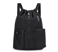 WANDF Borsa con Corda e Compartimento Scarpe, Borsa Sportiva Idrorepellente, Borsa da Palestra con Cordoncino per Donne Uomini Bambini, Zaino Grande Capienza per Sport Nuoto Viaggi Scuola (Nero)