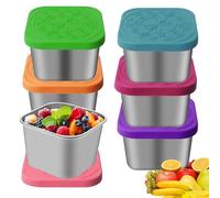 WANDGU 180ml Contenitori per Condimenti per Insalata: 6 Pezzi Tazze per Salsa in Acciaio Inossidabi con Coperchio in Silicone, Piccolo Contenitore Portatile Riutilizzabile per Salse, Snack, Insalata
