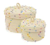 WANDGU 2 cesti portaoggetti, cestino intrecciato con coperchio, cestino portaoggetti in corda di cotone, corda di cotone, cestino intrecciato per il bagno (2 dimensioni)