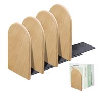 WANDGU 2 Pairs Fermalibri in Legno: 13×8cm Fermalibri Legno di Faggio, Robusto Set di Ferma Libri con Base in Metallo Antiscivolo,Fermalibri per Scaffali, Reggi Libri Decorativi per Casa, Ufficio