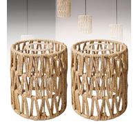 WANDGU 2 paralumi boho: paralume in rattan, paralume in rattan, paralume in vimini, paralume a sospensione, paralume con diametro di 12 cm, per lampada da tavolo E27, lampada da terra (altezza 15 cm)
