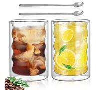WANDGU 2 Pezzi Tazzine Latte Macchiato: 375ML Bicchieri da Caffè a Doppia Parete con 2 Cucchiai, Tazza Caffè Doppio Vetro Borosilicato, Set Tazzine Caffè per Tè, Latte, Cappuccino, Espresso, Caffè
