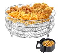 WANDGU 20 × 9,5 cm Tripla Air Fryer Rack: vassoio rotondo per friggitrice ad aria compressa, in acciaio inox 304, accessorio per friggitrice ad aria calda, tre rack impilabili per forno Ninja, forno a