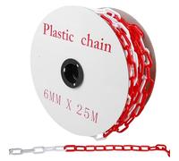 WANDGU 25 m rosso bianco catena in plastica: 6 mm spessore catena di avvertimento in plastica, catena di bloccaggio, parcheggio, code, catena di plastica ideale per parcheggio e superfici