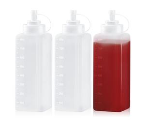 WANDGU 3 bottiglie in plastica Squeeze: 800 ml, trasparenti, senza perdite, quadrate, per salse, pittura, cottura al forno