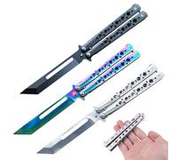 WANDGU 3 pezzi Butterfly Trainer: coltello a farfalla per esercitare, lama saffilata, pettine a farfalla, in acciaio inox per coltello da allenamento Balisong Iniziatore Flipping Tricks pratica (nero+