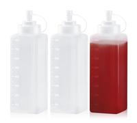 WANDGU 3 pezzi di plastica spremere bottiglie: 800 ML bocca larga bottiglia da spremere con tappi, trasparente senza perdite, bottiglia di salsa quadrata, bottiglia di salsa per pittura, cottura