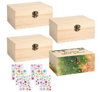 WANDGU 4 mini scrigno del tesore: scatola del tesoro per il compleanno dei bambini, scatola di legno con 6 adesivi colorati con diamanti, naturale, piccola scatola di legno con coperchio per