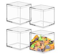 WANDGU 4 scatole in acrilico con coperchio: 10 x 10 x 10 cm, piccolo contenitore con coperchio, trasparente, piccola scatola in acrilico, scatola per gioielli, vetrina, conservazione e confezione di