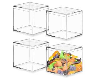 WANDGU 4 scatole in acrilico con coperchio: 10 x 10 x 10 cm, piccolo contenitore con coperchio, trasparente, piccola scatola in acrilico, scatola per gioielli, vetrina, conservazione e confezione di