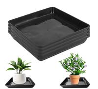 WANDGU 4 sottobicchieri da 30 x 30 cm, rettangolari in plastica, per piante da interni, colore nero