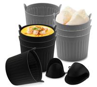WANDGU 8 pezzi friggitrice ad aria calda in silicone Airfryer accessori: antiaderenti con 2 guanti da forno, stampo riutilizzabile per muffin, torte d'uovo e dessert, 6,6 x 6,5 cm