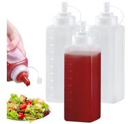 WANDGU Bottiglia Squeeze di Plastica: 3 Pezzi 1000ML Bottiglia Squeeze Bocca Grande, Trasparente Condimento Dispenser, Riutilizzabili Flacone Dosatore con Tappi per Ketchup, Salse, Olio d'Oliva