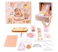 WANDGU Capybara - Set di 38 articoli di cancelleria dolce con astuccio, motivo astetico, kit per iniziare la scuola, con taccuino, adesivi, matite, calendario e accessori per la scuola