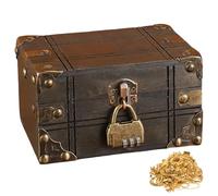 WANDGU Cassetta del tesoro vintage in legno con serratura: cassa del tesoro in legno con coperchio, cassa del tesoro r en boi s, piccola cassa del tesoro r pirata per riporre e decorare i vostri