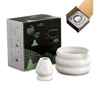 WANDGU Ciotola per matcha in 2 pezzi: set da tè Matcha con supporto per frusta e ciotola per matcha, ciotola giapponese per matcha, colore bianco