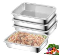 WANDGU Contenitore per alimenti in acciaio inox con coperchio: 25,5 × 20 × 5,5 cm, set con 4 affettatrici fresh, impilabile in acciaio inox per salsicce e formaggio, lavastoviglie congelatore