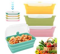 WANDGU Contenitore pieghevole in silicone 550 ml: 4 salvafreschezza con coperchio, Meal Prep Box, per alimenti, microonde, lavastoviglie