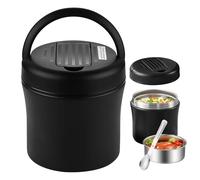 WANDGU Contenitore termico per cibi: 1,2 l, in acciaio inox, con cucchiaio, thermos per cibo, contenitore termico per alimenti (nero)