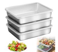 WANDGU Contenitori per Alimenti in Acciaio Inox con Coperchio: 3 Pezzi 25×20×5cm Salvafreschezza Contenitori per Alimenti, Pranzo in Acciaio Inox con Coperchio Lavabile per Lavastoviglie, Cibo