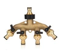 WANDGU Distributore a 4 vie: distributore dell'acqua, distributore per tubi, irrigazione da giardino da 3/4 pollici con valvola a sfera, girevole a 360° e corpo in ottone resistente alla corrosione, 4