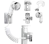 WANDGU Doccetta per Lavandino Bagno: Set di Doccetta Regolabile, Doccino per Bidet Set con Tubo Flessibile, Supporto a Parete e Convertitore per Disabili, Anziani, Animali Domestici (Bianco)