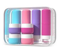 WANDGU Flaconi da viaggio in silicone, confezione da 8, dimensioni consentite, contenitori antiperdite, con astuccio da toilette trasparente per aereo, campeggio e palestra